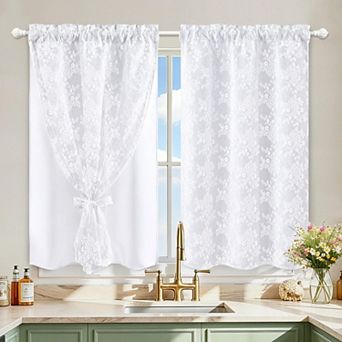 2 Panels Kitchen Cafe Curtain Blackout Sheer Double Layer Rod Pocket