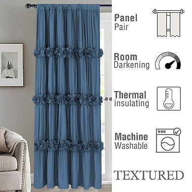 2 Panels Thermal Blackout Boho Ruched Butterfly Flower Drapes