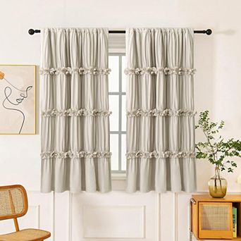 2 Panels Thermal Blackout Boho Ruched Butterfly Flower Drapes
