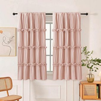 2 Panels Thermal Blackout Boho Ruched Butterfly Flower Drapes