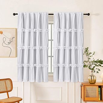 2 Panels Thermal Blackout Boho Ruched Butterfly Flower Drapes