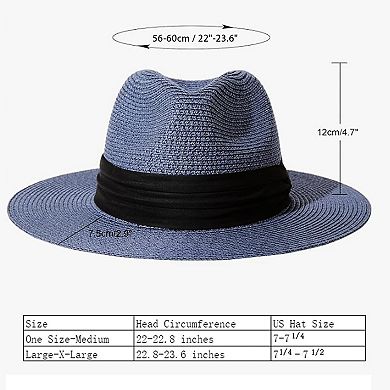 Women Straw Panama Hat Fedora Sun Beach Roll Up