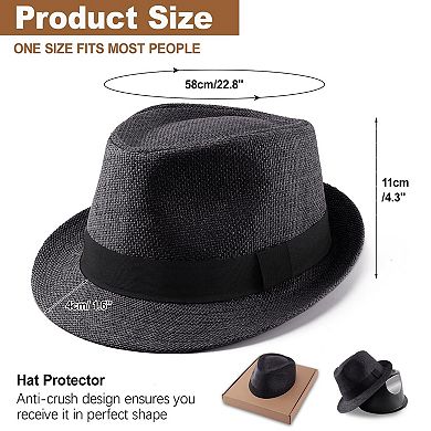 Straw Fedora Hat 1920s Short Brim Trilby Panama Beach Sun Cap