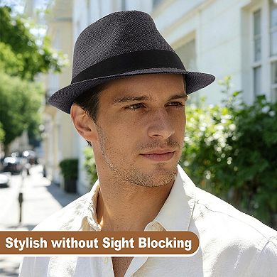 Straw Fedora Hat 1920s Short Brim Trilby Panama Beach Sun Cap