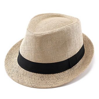 Straw Fedora Hat 1920s Short Brim Trilby Panama Beach Sun Cap