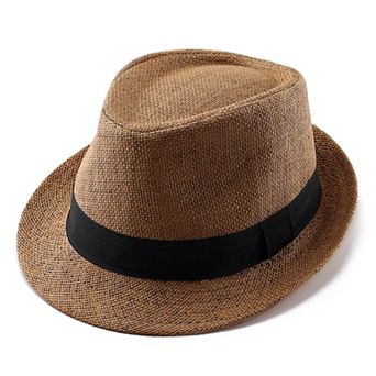Straw Fedora Hat 1920s Short Brim Trilby Panama Beach Sun Cap