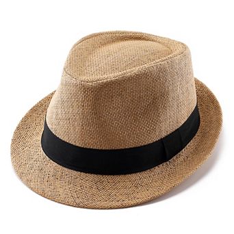 Straw Fedora Hat 1920s Short Brim Trilby Panama Beach Sun Cap