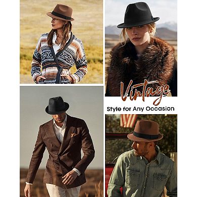 Fedora Felt Trilby Hat Short Brim Ribbon Adjustable