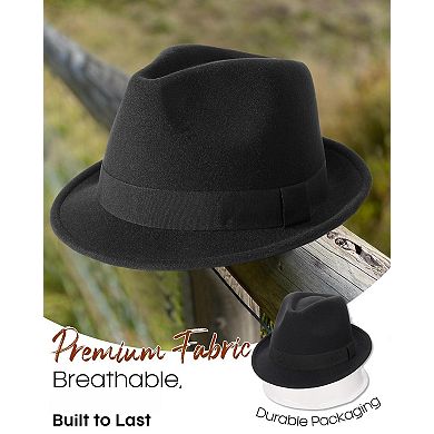 Fedora Felt Trilby Hat Short Brim Ribbon Adjustable