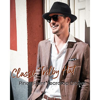 Fedora Felt Trilby Hat Short Brim Ribbon Adjustable