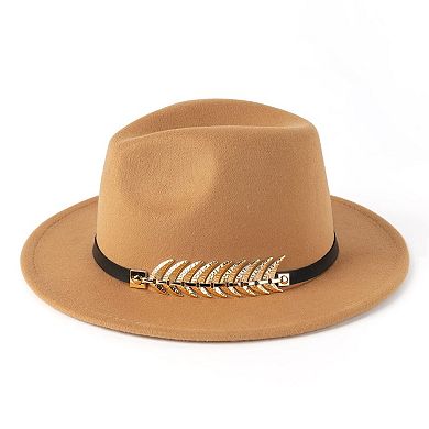 Women's Wide Brim Fedora Hat Metal Buckle