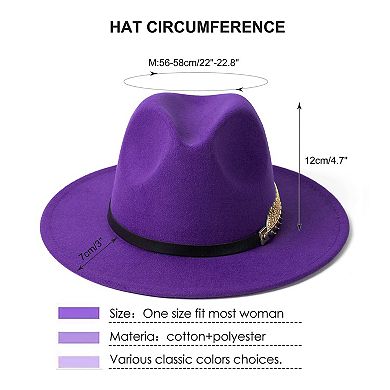 Women's Wide Brim Fedora Hat Metal Buckle