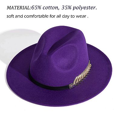 Women's Wide Brim Fedora Hat Metal Buckle