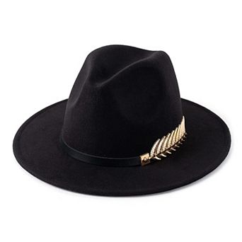 Women's Wide Brim Fedora Hat Metal Buckle