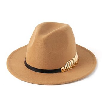 Women's Wide Brim Fedora Hat Metal Buckle