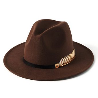 Women's Wide Brim Fedora Hat Metal Buckle
