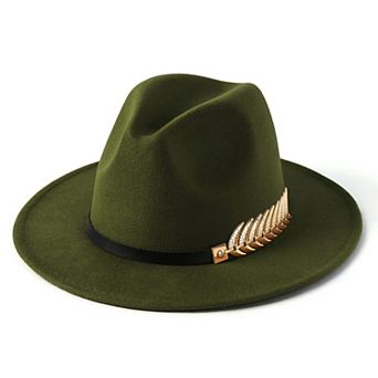Women's Wide Brim Fedora Hat Metal Buckle