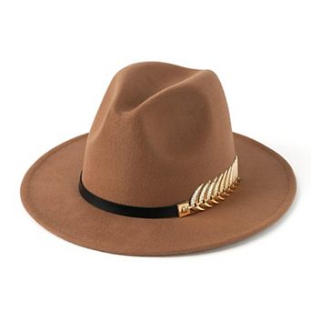 Women's Wide Brim Fedora Hat Metal Buckle