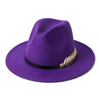 Women's Wide Brim Fedora Hat Metal Buckle