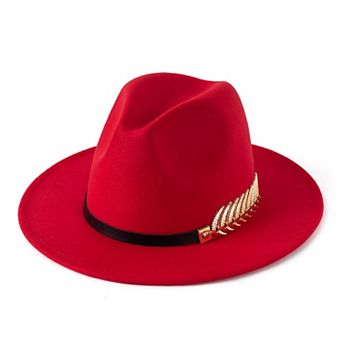 Women's Wide Brim Fedora Hat Metal Buckle