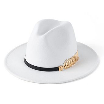 Women's Wide Brim Fedora Hat Metal Buckle