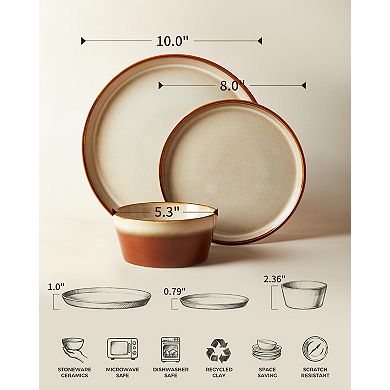 Ceramic Dinnerware Set Plate Bowl Microwave Safe Chip Resistant Unique