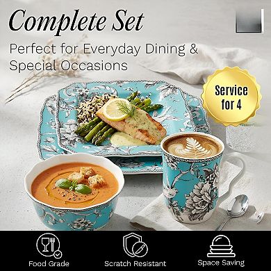 Adelaide Floral Porcelain Dinnerware Set Microwave Dishwasher Safe