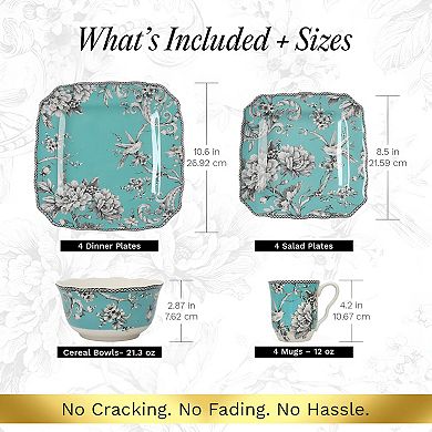 Adelaide Floral Porcelain Dinnerware Set Microwave Dishwasher Safe