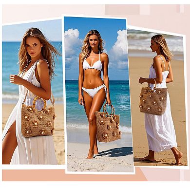 Flower Rattan Straw Bucket Handbag