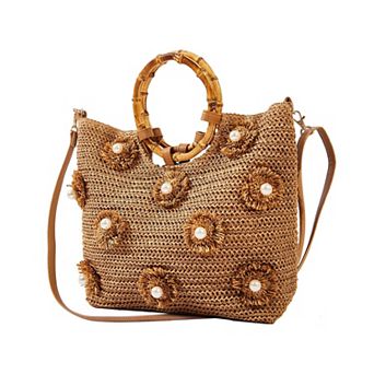 Flower Rattan Straw Bucket Handbag