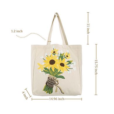 Hydrangea Embroidery Canvas Tote Bag Women Reusable Shoulder Shopping Beach Gym