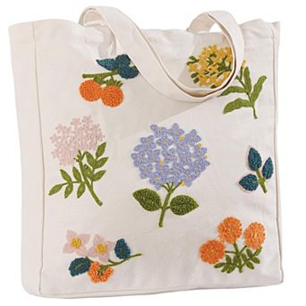 Hydrangea Embroidery Canvas Tote Bag Women Reusable Shoulder Shopping Beach Gym