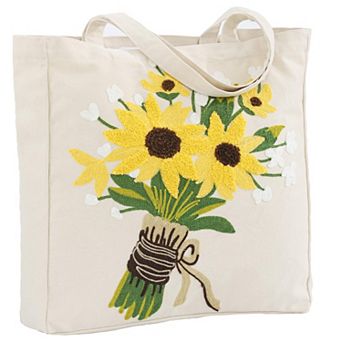 Hydrangea Embroidery Canvas Tote Bag Women Reusable Shoulder Shopping Beach Gym
