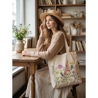 Autumn Birds Aesthetic Embroidery Canvas Tote