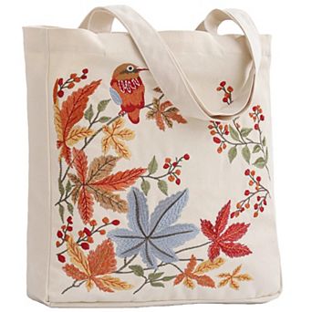 Autumn Birds Aesthetic Embroidery Canvas Tote