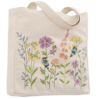 Autumn Birds Aesthetic Embroidery Canvas Tote