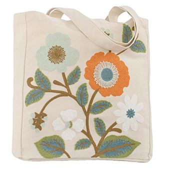Embroidered Canvas Tote Bag Dragon Floral Women Shoulder Shopping Grocery
