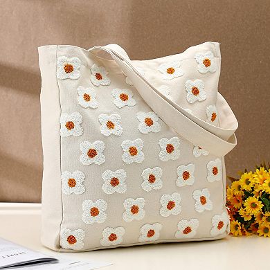 Embroidered Floral Canvas Tote Bag