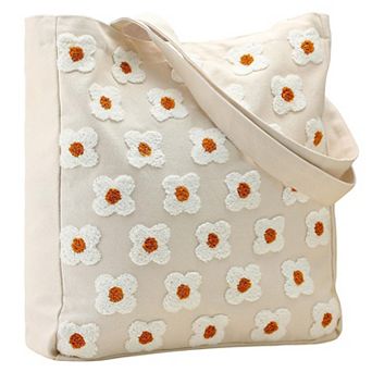 Embroidered Floral Canvas Tote Bag