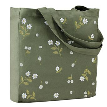 Embroidered Floral Canvas Tote Bag