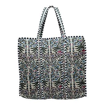 Quilted Cotton Tote Bag — Jungle Floral & Safari-Style Tropical Print, Double Handles, Unisex