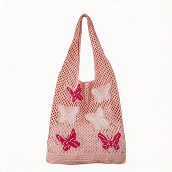 Crochet Tote Bag Women Boho Butterfly Beach Travel Shopping