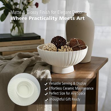 Ceramic Fruit Bowl Pedestal Farmhouse Decor Centerpiece