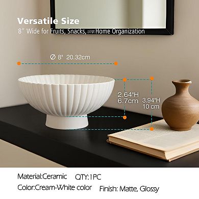 Ceramic Fruit Bowl Pedestal Farmhouse Decor Centerpiece