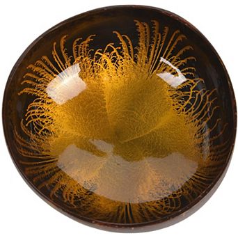 Coconut Shell Bowl Featuring Mother of Pearl Inlay Handcrafted Decorative Accent.