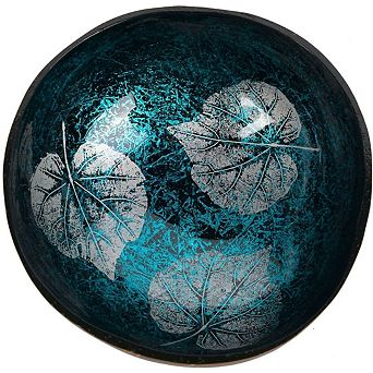 Coconut Shell Bowl Featuring Mother of Pearl Inlay Handcrafted Decorative Accent.