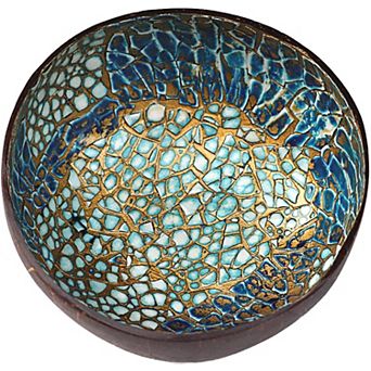 Coconut Shell Bowl Featuring Mother of Pearl Inlay Handcrafted Decorative Accent.