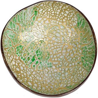 Coconut Shell Bowl Featuring Mother of Pearl Inlay Handcrafted Decorative Accent.