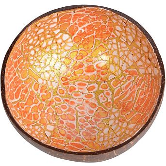 Coconut Shell Bowl Featuring Mother of Pearl Inlay Handcrafted Decorative Accent.