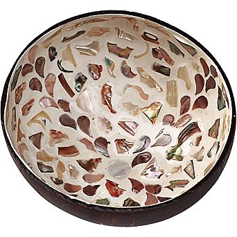 Coconut Shell Bowl Featuring Mother of Pearl Inlay Handcrafted Decorative Accent.